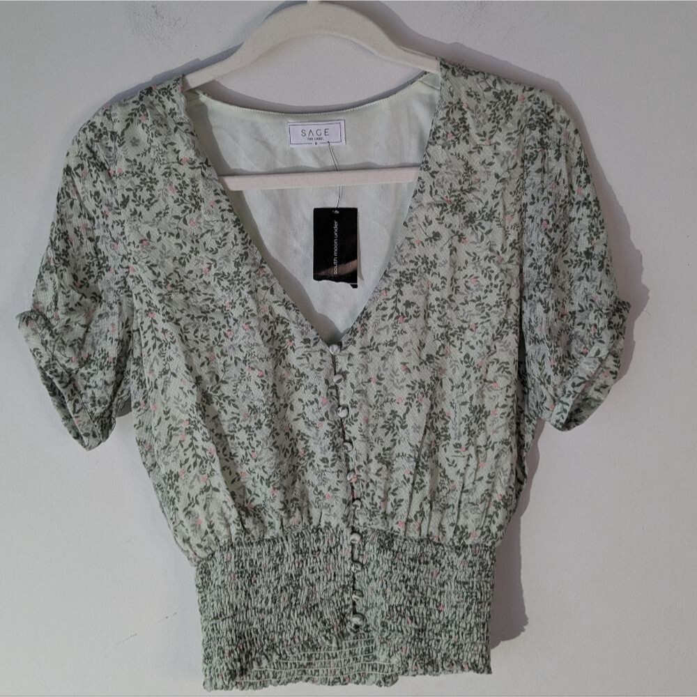 Sage The Label Floral Button Down Smocked Blouse Top Women's Size Small NWT